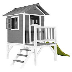 AXI Maison Enfant Beach Lodge XL en Gris avec Toboggan VERT Clair | Maison de Jeux en Bois FFC pour Les Enfants | Maisonnette / Cabane en Bois