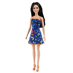 Mattel Lalka Barbie Szykowna Brunetka w niebieskiej sukience w motylki