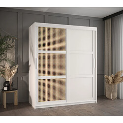 Abiks Meble Armoire Plecionka wiedenska 3 à Portes Coulissantes 200/150/62 2 Portes (blanc)