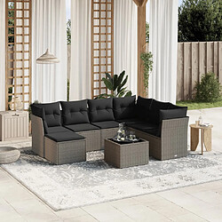 vidaXL Salon de jardin 8 pcs avec coussins gris clair résine tressée