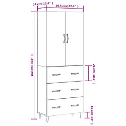 vidaXL Buffet haut Blanc brillant 69,5x34x180 cm Bois d'ingénierie pas cher