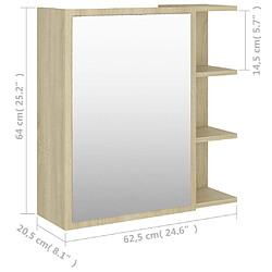 Helloshop26 Armoire à miroir de bain 62,5 x 20,5 x 64 cm aggloméré chêne 02_0006684 pas cher