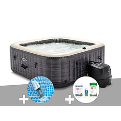 Kit spa gonflable Intex PureSpa Ardoise carré Bulles 6 places + Aspirateur + Kit traitement brome