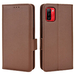 Etui en PU texture litchi, fermoir magnétique double, anti-chocs avec support, marron pour votre Ulefone Note 12P