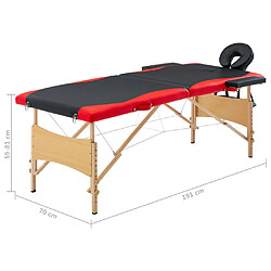 vidaXL Table de massage pliable 2 zones Bois Noir et rouge pas cher