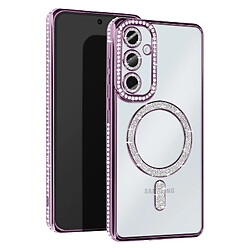 Avizar Coque Diamant pour Samsung Galaxy A35 MagSafe Contour Strass Violet