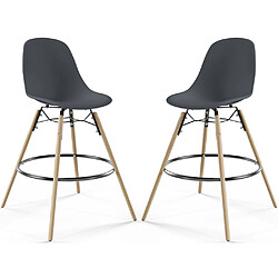 ICONIK INTERIOR Tabouret de Bar - Design Scandinave - Pieds en Bois - Lot de 2 - Skögur Gris foncé