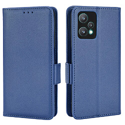 Etui en PU texture litchi, fermoir magnétique avec support, bleu foncé pour votre Realme 9 Pro