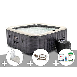 Kit spa gonflable Intex PureSpa Ardoise carré Bulles 6 places + Kit d'entretien + Porte/verre + Kit de traitement brome