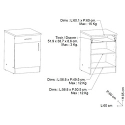 Acheter Dansmamaison Meuble bas de cuisine 60 cm Blanc/Chêne - ABINCI