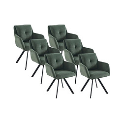 Vente-Unique Lot de 6 chaises avec accoudoirs en tissu et métal noir - Vert - ZOLEVY