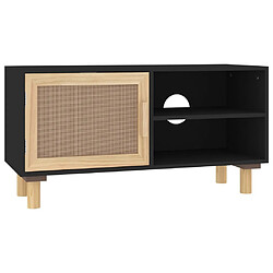 Maison Chic Meuble TV scandinave - Banc TV pour salon Noir 80x30x40 cm Bois de pin massif et rotin naturel -MN29048