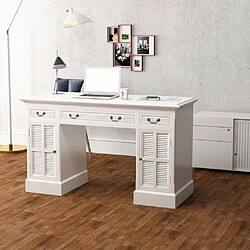 Maison Chic Bureau solide,Table de travail,Bureau d'ordinateur à double piédestal Blanc 140 x 48 x 80 cm -GKD41616