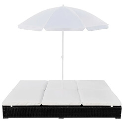 Maison Chic Chaise longue d'extérieur| Bain de soleil Relax | Transat avec parasol Résine tressée Noir -GKD13946