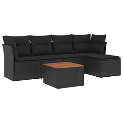 vidaXL Salon de jardin 6 pcs avec coussins noir résine tressée