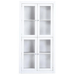 Pegane Vitrine meuble de rangement 4 portes en MDF et pin massif laqué blanc - Longueur 100 x Profondeur 37 x Hauteur 200 cm