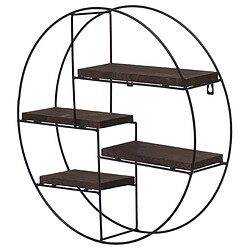 Decoshop26 Étagère murale suspendue 4 niveaux en métal et bois marron foncé design industriel forme ronde 45 x 45 x 11 cm 04_0008662