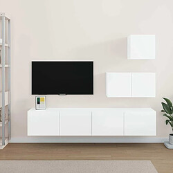 Maison Chic Ensemble de meubles TV 4 pcs | Banc TV Moderne pour salon | Meuble de Rangement - Blanc brillant Bois d'ingénierie -MN73428