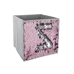 Pegane Lot de 12 Bacs de rangement en sequin Argent rose - 24 x 23 x 24 cm