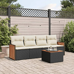 Maison Chic Ensemble de 5 Tables et chaises d'extérieur avec coussins,Salon de jardin noir résine tressée -GKD109051