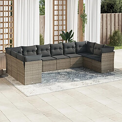 Maison Chic Salon de jardin avec coussins 10 pcs | Ensemble de Table et chaises | Mobilier d'Extérieur gris résine tressée -GKD92653