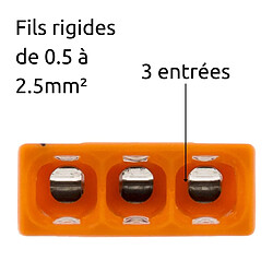 Lot de 15 bornes S2273 - Connexion rapide - 3 conducteurs - fils rigides 2.5mm² - transparent - Wago