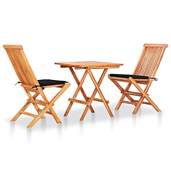 vidaXL Ensemble de bistro 3 pcs avec coussins noir Bois de teck massif