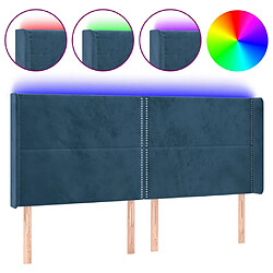 vidaXL Tête de lit à LED Bleu foncé 163x16x118/128 cm Velours