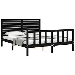 Acheter Maison Chic Cadre/structure de lit avec tête de lit pour adulte - Lit Moderne Chambre noir King Size bois massif -MN84272