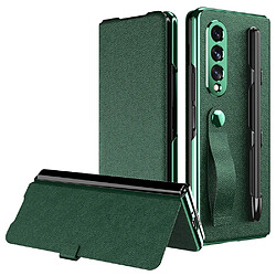 Etui en PU texture litchi, magnétique avec support vert pour votre Samsung Galaxy Z Fold3 5G