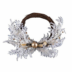 BigBuy Christmas Couronne de Noël Blanc Doré Rotin Plastique 45 cm