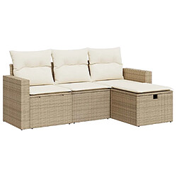 vidaXL Salon de jardin avec coussins 4 pcs beige résine tressée