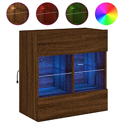 Maison Chic Meuble TV mural, Banc TV avec lumières LED pour salon, Meuble de rangement chêne marron 58,5x30x60,5 cm -GKD84070