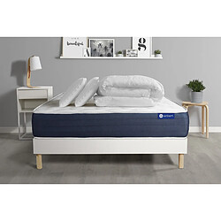 ACTISOM Pack prêt à dormir matelas Mémoire de forme ACTIMEMO SLEEP 140x190 5zones confort + sommier KIT blanc + 2 oreillers + couette