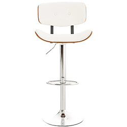 Decoshop26 Tabouret de bar chaise de bar x1 capitonné en PVC blanc et bois couleur noyer pieds en métal chromé 10_0005375