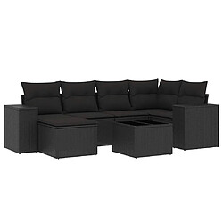 vidaXL Salon de jardin 7 pcs avec coussins noir résine tressée