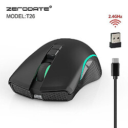 Universal C Type de jeu sans fil rechargeable souris réglable DPI 2400 Souris de jeu optique 6 bouton sans fil