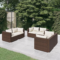 vidaXL Salon de jardin 6 pcs avec coussins Résine tressée Marron