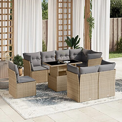 vidaXL Salon de jardin avec coussins 9 pcs beige résine tressée