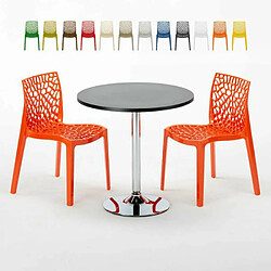 Grand Soleil Table Ronde Noir et 2 Chaises Colorées P