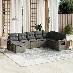 Maison Chic Ensemble Tables et chaises d'extérieur 8 pcs avec coussins,Salon de jardin gris résine tressée -GKD278656