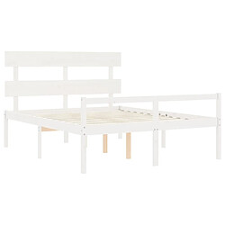 Maison Chic Lit adulte - Cadre Structure de lit avec tête de lit Contemporain blanc 160x200 cm bois massif -MN52131 pas cher