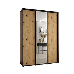 Abiks Meble Armoire à portes coulissantes Davos 3 235.2 x 170 x 60 3 portes coulissante (Noir/Chêne artisan/Noir)