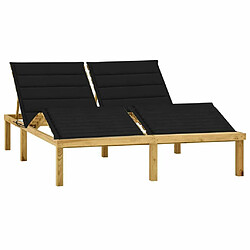 Maison Chic Chaise longue double et coussins | Bain de soleil Relax | Transat noir Pin imprégné -GKD37506