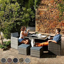 Tectake Salon de jardin MANHATTAN 8 places avec 2 sets de housses + housse de protection, variante 2 - gris