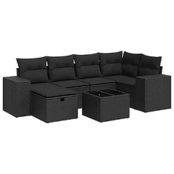 vidaXL Salon de jardin 7 pcs avec coussins noir résine tressée