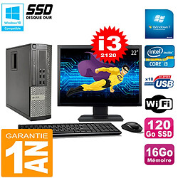 PC DELL 990 SFF Core I3-2120 Ram 16Go Disque 120Go SSD Graveur Wifi W7 Ecran 22" - Occasion