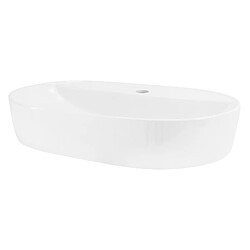 ML-Design Lavabo en Céramique Blanc Brillant 60 x 40 x 12 cm, Ovale, Vasque à Poser sur Table de Toilette, Lave-Mains pour la Salle de Bains / WC Invités, Design Minimaliste Moderne