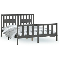 Maison Chic Lit adulte - Cadre de lit et tête de lit,Structure du lit Contemporain pour chambre gris bois de pin massif 150x200 cm -MN72464