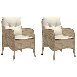 vidaXL Chaises de jardin avec coussins lot de 2 beige résine tressée